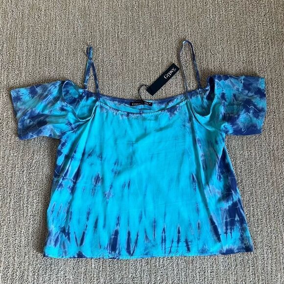 Gypsy Blue Tie Dye Off The Shoulder Tops - Picture 1 of 5